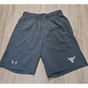 Under Armour Project Rock Shorts Mens S Black Drawstring Brahma Bull 1356
